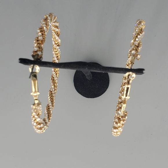 Goldtone Rhinestone Large Hoop Earrings - Picture 5 of 10